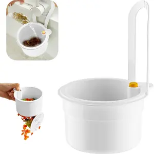 Sink Strainer Basket, Hang on Faucet Kitchen Sink Drain Basket, With Push to Empty & Detachable Fast-Drain Mesh, Multifunctionfor Kitchen Tools for Food Waste Removal & Veggie Washing (white)