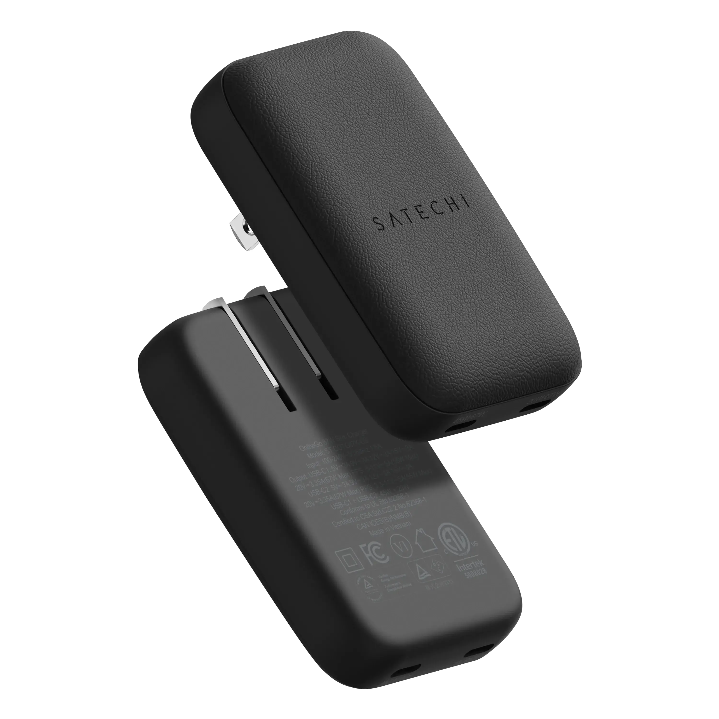 Satechi OntheGo 67W GaN USB-C Wall Charger - PD 3.0+PPS, 2 USB-C Ports, 67W(1)/45W+20W(2) - Electronic Charging for Mobile/Smartphone/Cellphone, MacBook, iPad, iPhone 17, Galaxy, Pixel, Steam Deck