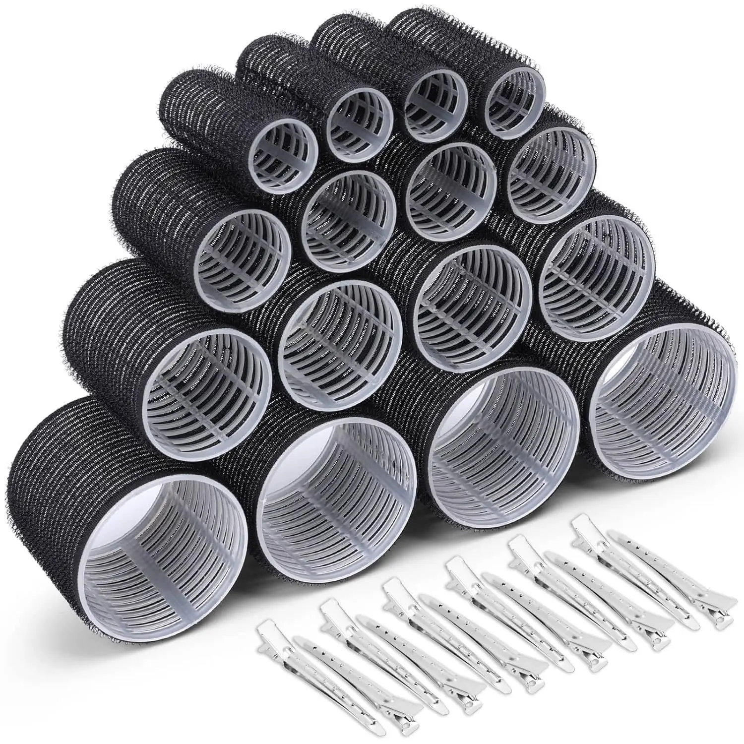 Hair Roller 28 count Set, Includes 16 count Self-Grip Hair Rollers in 4 Sizes and 12 count Hair Clips for Long Medium Short Hair Volume