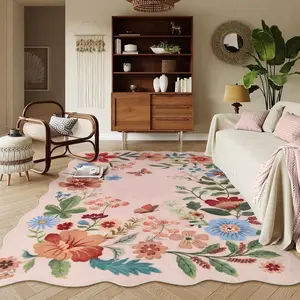 Floral Pattern Vintage Rug, 1 Count Boho Washable Rug Bohemian Style Non-slip Washable Rug, Decorative Carpet for Home Living Room Bedroom