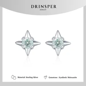 DRINSPER Cyan Star Dvvs Synthetic Moissanite Sterling Silver Stud Earring for Women Girl Charm Elegant Style Earring Suitable for Daily Wearing Birthday Gift for Girlfriend Mom