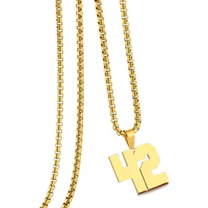 Gold Number Necklace for Men,Stainless Steel Athletes Number Chain Charm Pendant Personalized Men's Sports Jewelry Basketball Baseball Football Ice Hockey