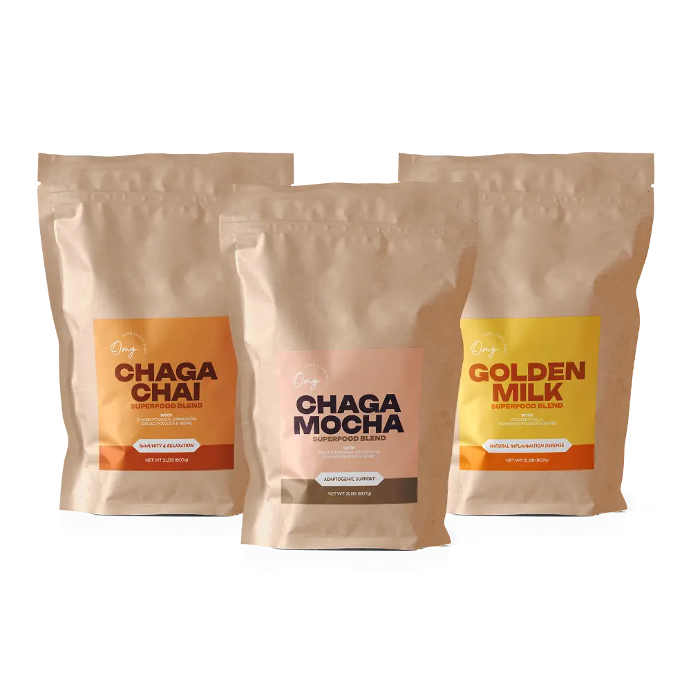 Foodservice Trio: Organic Chaga Chai (Tea) 2lb, Organic Chaga Mocha 2lb, & Organic Golden Milk 2lb - Multi-pack 6lb-Powder Beverage for Dietary & Healthcare