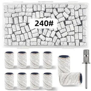 100 Pcs (240 Grit White)Sanding Bands Nail Drill Bit with 0.31in diameter,Nail Drill Bits Extreme Fine Grit Sanding Band,Sanding Belt Upgrade Mandrel Bits,Professional Nail Drill Bit for Acrylic Nails