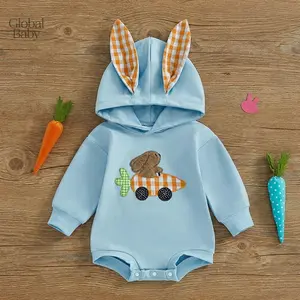 Global Baby Boys Easter Hooded Romper Long Sleeve Bunny Carrot Embrolidery Casual Jumpsuit Set Baby romper dress | Cute, adorable, cute, beautiful | Cheer romper dress