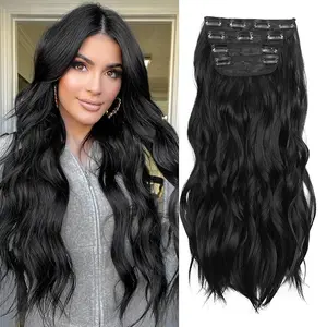 [Human Hair and Synthetic Fiber Blend Series] 22/24-inch Invisible Clip-in Wavy Hair Extensions, tangle-free, long and thick natural-looking hairpieces, suitable for women.