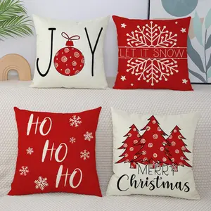 Christmas Themed Pillow Case, 4 Counts/set Square Throw Pillow Cover without Filler, Household Decoration Supplies for Home Living Room Bedroom, Cushion Slipcovers