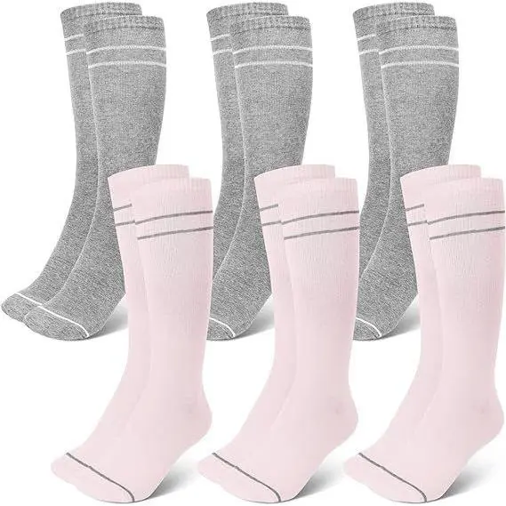 6 pairs of cotton socks {3 gray+3 pink}