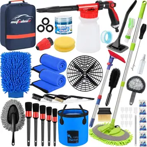 44 count  Wash Detailing Kit Cleaning Kits with   Sprayer Wash Mop with Long Handle Collapsible Bucket Large Wash Mitt Towels Complete Interior Exterior  Washing  Set Blue