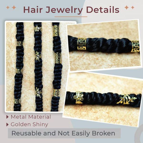 120 Pcs Gold Hair Jewelry Kit for Braids, Dreadlocks – 5 Styles Hair Rings, Cuffs & Clips, Braid Accessories for Black Women, Hair Decorations for Box Braids