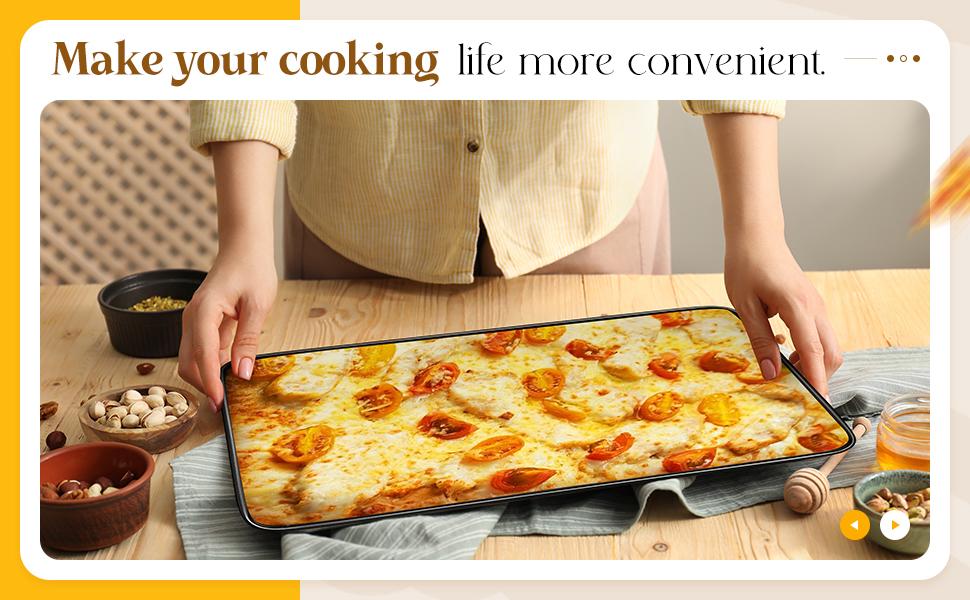 2 Pcs 17 Inch Grandma Style Pizza Pan Hard Rectangular Black Non Stick Sicilian Style Carbon Steel Pizza Pan Dish Pre Seasoned Bakeware Kitchenware