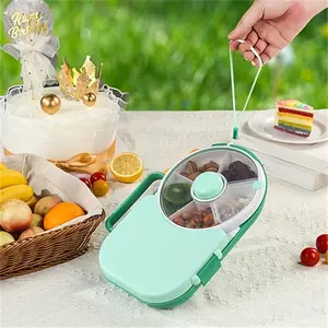 Extended Portable Outdoor Picnic Camping Snack Fruit Tray, Sealed Moisture-Proof Dry Fruit Divider Box, Rotating Snack Container with Lid