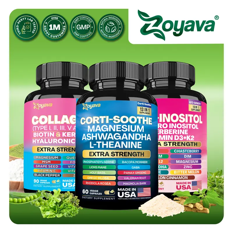 She Shines Set - Zoyava Ultimate Women's All-in-One Dietary Supplement with Corti-Soothe, Myo-Inositol, Collagen & Extra Strength Ingredients for Fitness & Healthcare - Made in USA