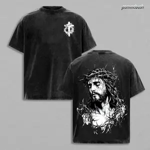 Tears of Blood – Christ’s Love in Pain - Jesus Crown of Thorns Tee Washed God Apparel Tee, Easter T-Shirt, Jesus T-Shirt, Easter Streetwear, Christian Apparel Graphic Tees, Gym Pump Cover Church Outfit