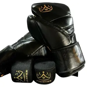 “Fighter by Andy Ashton | Premium Black & Gold Leather Boxing Gloves – Pro Level Comfort & Style”