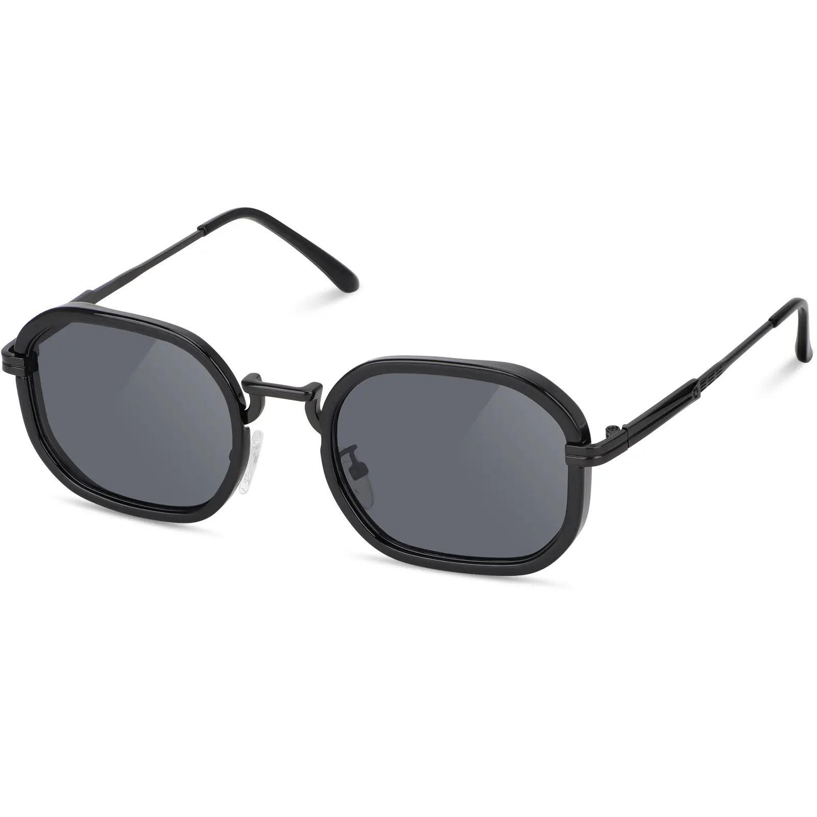 Unisex SohoChic Vintage Square Sunglasses, Classic Black Frame Gray Lens Shades, Retro Street Style Eyewear, UV400 Protection