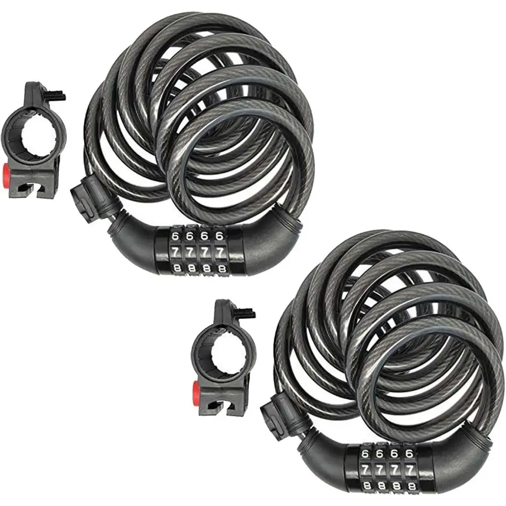 2-Pack 4-Digit Retractable Bike Cable Locks - 6 ft, 12 mm Heavy-Duty ABS Material, Anti-Rust, Anti-Theft, Weatherproof for Bicycles, Scooters, Backyard Fences, Bikes