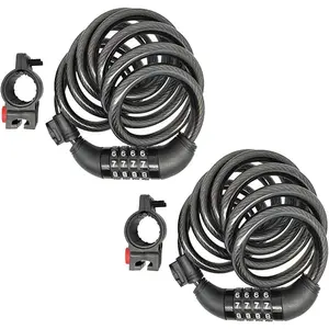 2 Pcs Pack 6 FT Extra Long Cable Combination Bike Locks, 4 Digits Retractable Security Lock, 12 mm Heavy Duty Anti Theft Anti Rust Cable For Bicycle,Scooter,Gate,Outdoor Equipment, Weatherproof