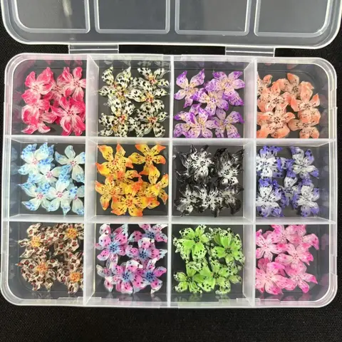12-Color 3D Flower Nail Art Accessories Box, Anti-Allergy Handcrafted Decorations, Luxurious Nail Design Essentials, Nail Art Stickers, DIY Nail Art, Nail Art Supplies, Nail Art Products