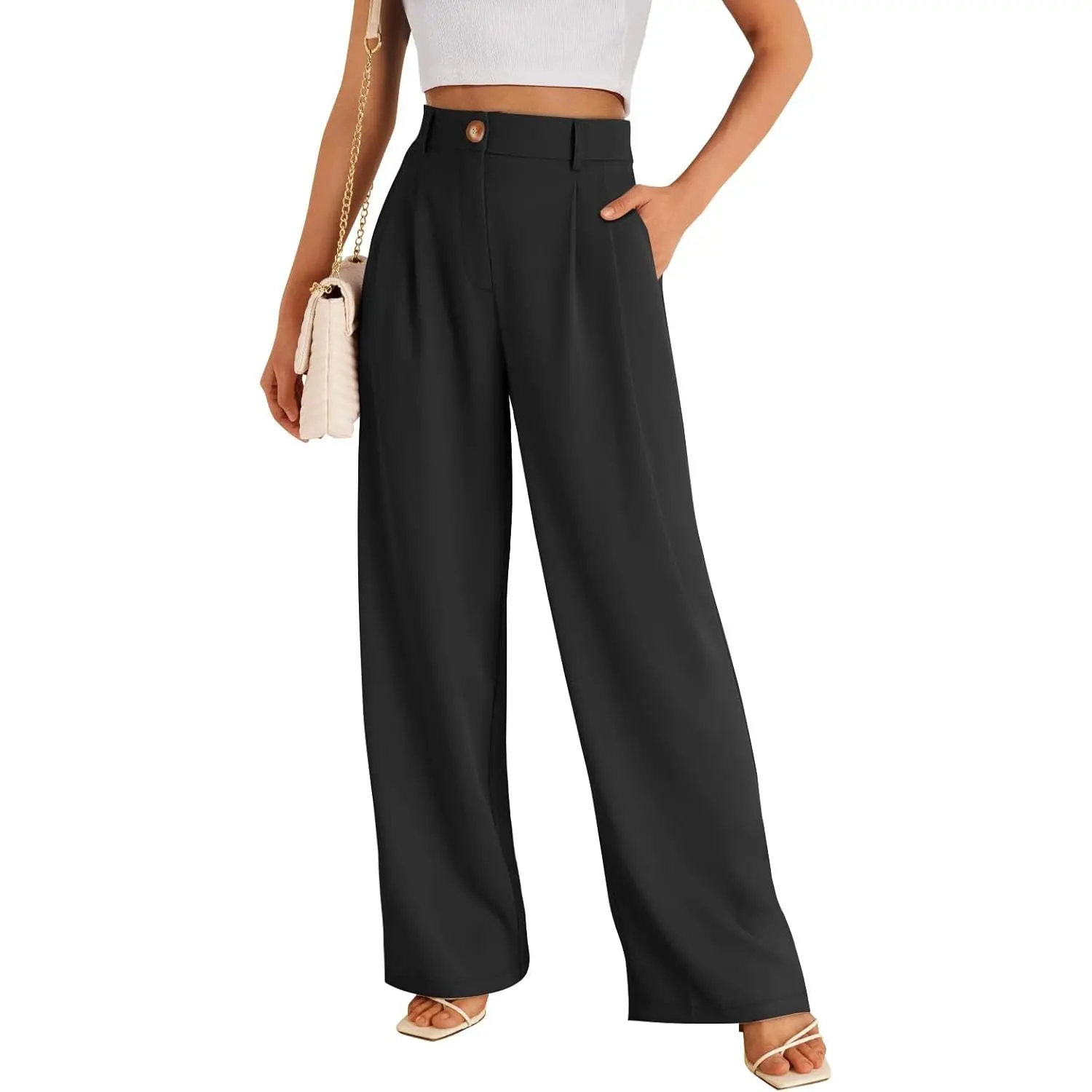 Wide Leg Dress Pants Women's High Waisted Dressy Trousers Womenswear Bottom  Wideleg Basic Beige Fitted Casual Fit Comfy - TikTok Shop