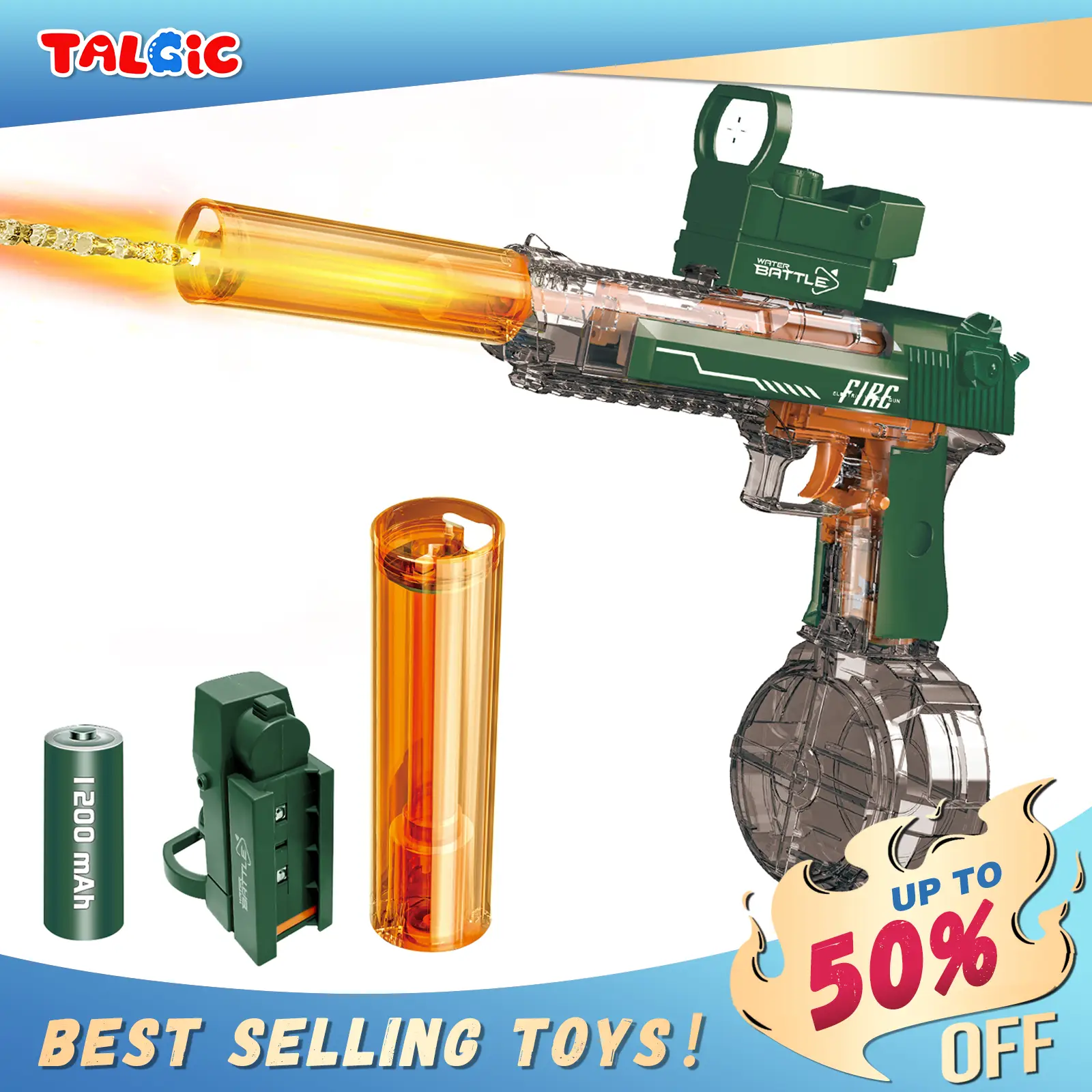 Talgic Multiplayer Team Game Toys Electric Automatic Water Machine Powerful, 32 Feet Shooting, Colored Lights, Summer Outdoor Swimming Pool Water Toy