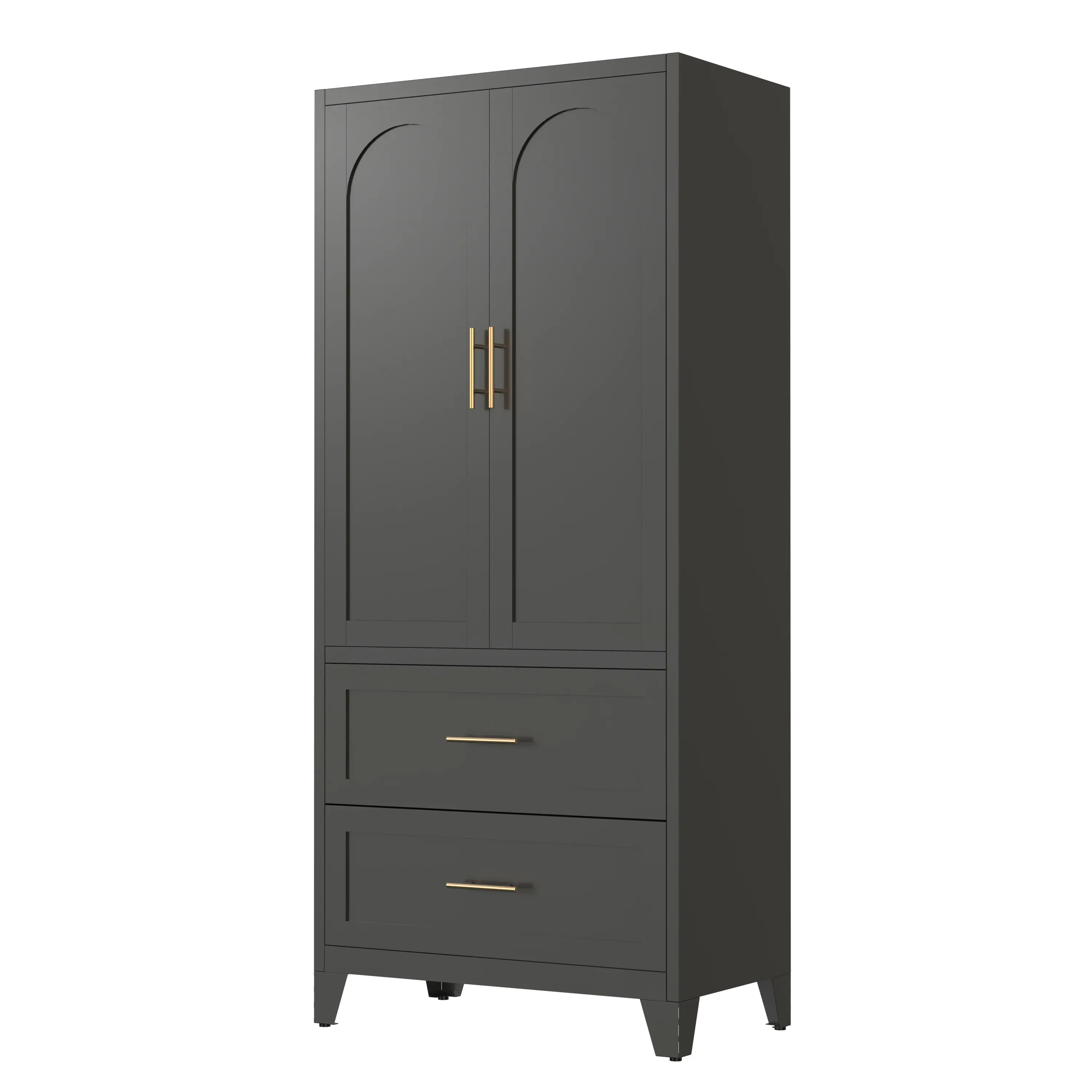 71" Tall Metal Wardrobe Cabinet with 2 Drawers[US Stock]  Heavy Duty Freestanding Storage Closet for Laundry Room, Garage & Bedroom