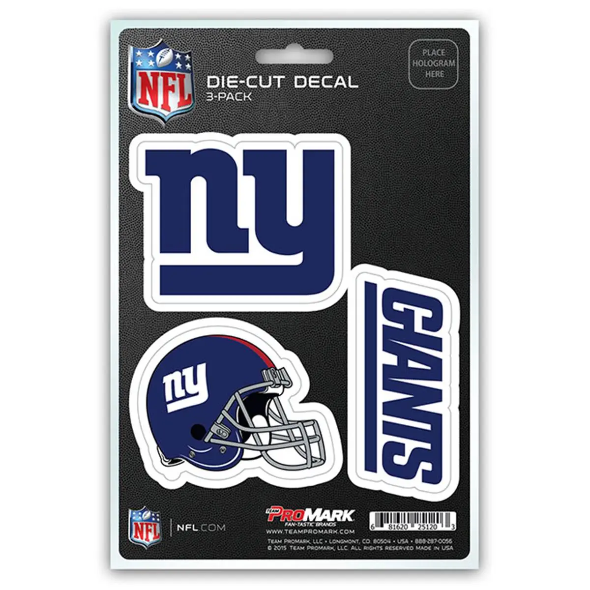 Pro Mark New York Giants Decal Stickers - Premium Material Invisible Team Logos, 5in H x 0.05in W x 8in L, Pack of 3, for Scrapbooking DIY Team Spirit Displays
