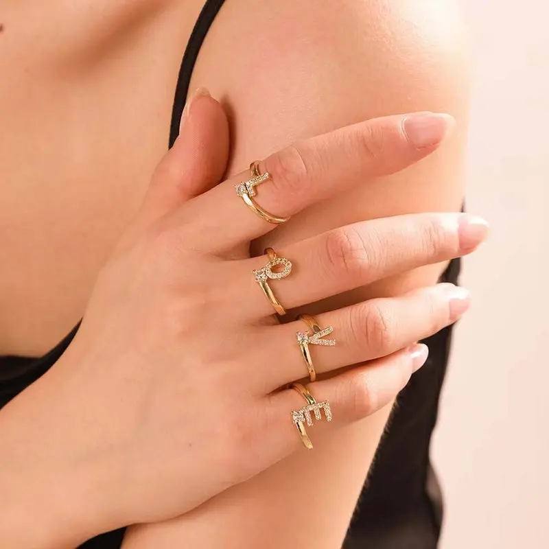 Exquisite Trendy Minimalist Adjustable Initial Letter Zircon Crystal Artificial Gemstone Ring - 26-Letter Band, Unisex Fashion Rings, Anniversary Gift for Him, Adult Jewelry Accessory for Everyday Wear Exquisite Trendy Minimalist Adjustable Initial Letter Zircon Crystal Artificial Gemstone Ring - 26-Letter Band, Unisex Fashion Rings, Anniversary Gift for Him, Adult Jewelry Accessory for Everyday Wear