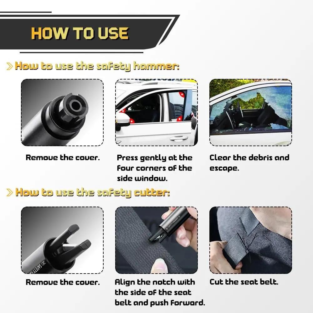 2-in-1 Car Emergency Escape Tool: Hardened Tungsten Steel Window Breaker + Seatbelt Cutter, One-Second Car Window Breaker, Lifesaving Car Safety Hammer, Universal Fit for All Cars, Easy Install Must-Have Car Gadget for Road Emergencies
