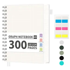 Graph Paper Notebook, 300 Pages Spiral Notebook Journal, A5 Grid Paper Notebook, 100gsm Thick Paper, Plastic Hardcover Journals for School Writing Engineering Math, 5.7" x 8.3", Transparent
