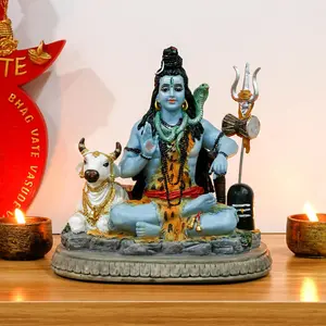 Indian God Lord Shiva Statue - Gifts for Indian Hindu 6.7" H Shiva Idol W/Cow Indian Return Gifts Yoga Studio Meditation Room Spiritual Decor Home Office Mandir Altar Pooja Item