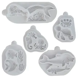 Sea Series Merman, Turtle, Dolphin, Seahorse, Fish Silicone Mold Fondant Cake Decoration Mold Candy Cupcake Top Decoration Mold Chocolate Mold Kitchen Utensils Baking Tools Birthday Party Decoration Mold