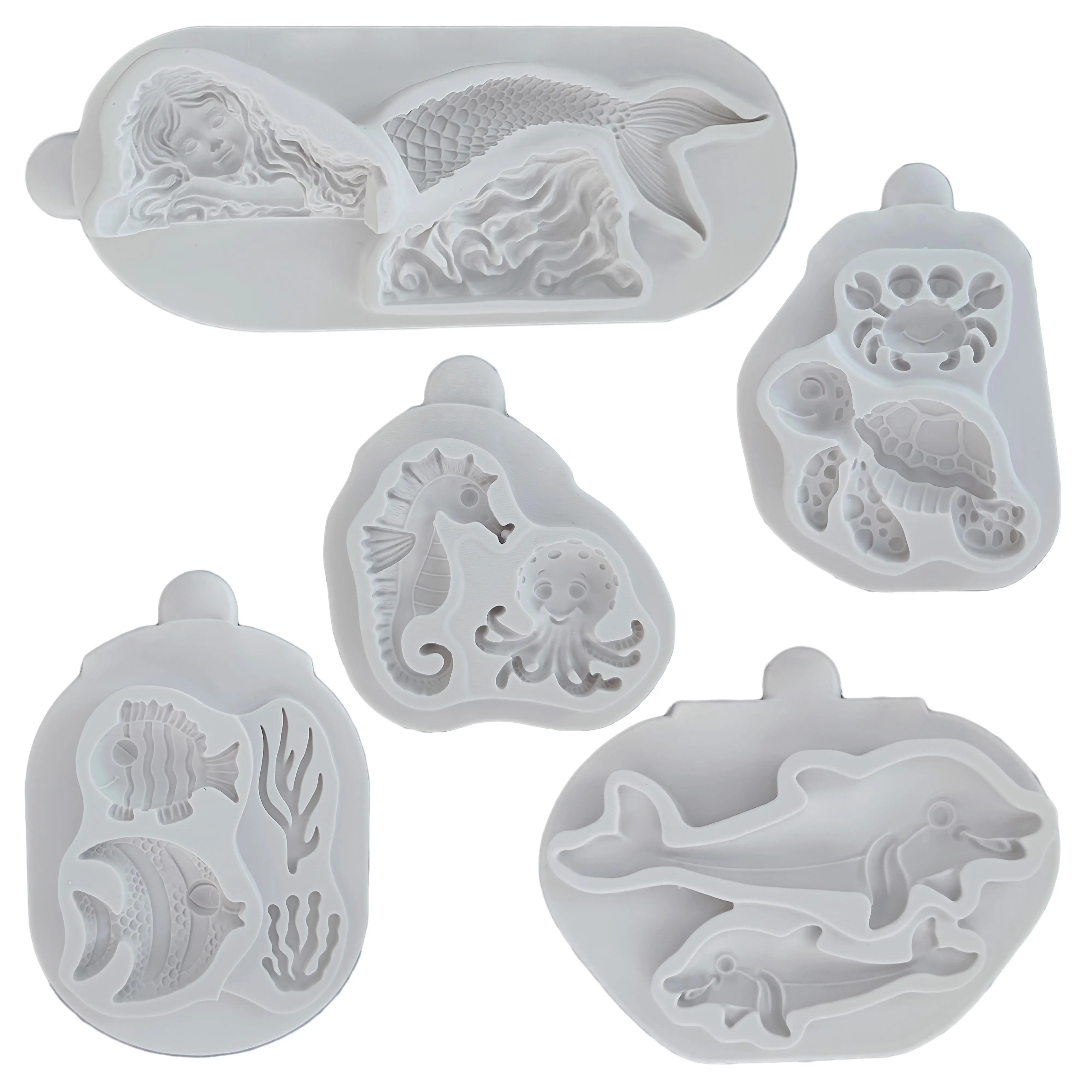 Sea Series Merman, Turtle, Dolphin, Seahorse, Fish Silicone Mold Fondant Cake Decoration Mold Candy Cupcake Top Decoration Mold Chocolate Mold Kitchen Utensils Baking Tools Birthday Party Decoration Mold