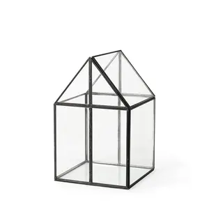 HomeRoots 392581 13 in. House Shaped Glass Terrarium, Black