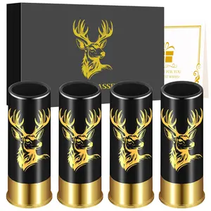 Set of 4 Long Bullet Shot Glasses with Deer Head Design, Plastic Whiskey Cups for Parties, Small Liquor Glasses for 12ga Drinks
