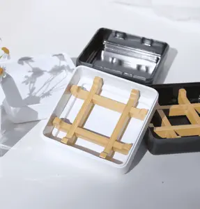 Bamboo Soap Box - Square with Lid, Plastic Material, Ideal for Soap Storage