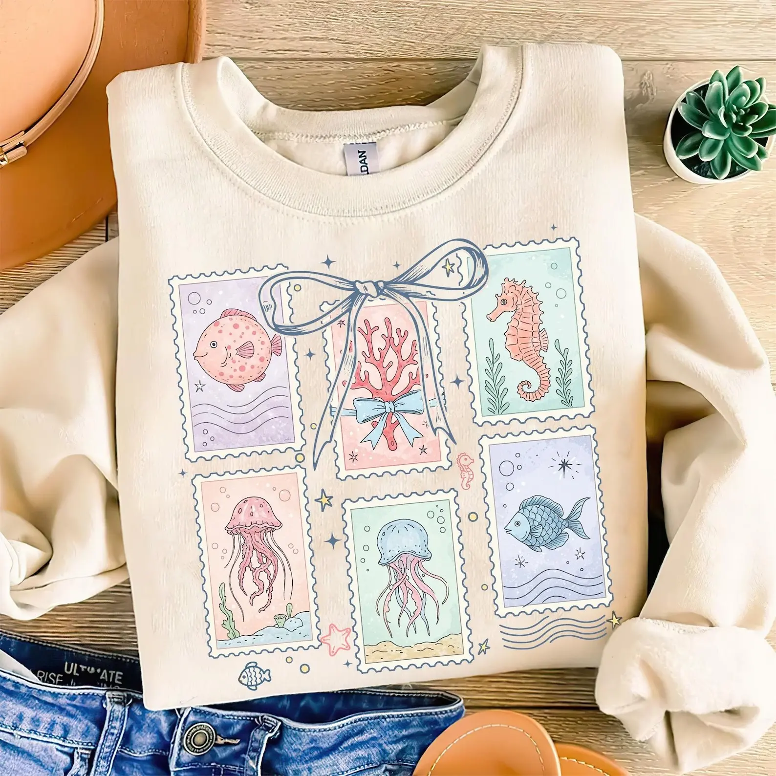 Summer Sweatshirt, Coastal Aesthetic Shirt, Trendy Beach Jellyfish Tee,  Seahorse Ocean Vibes Hoodie, Aesthetic Fish Graphic Sweatshirt