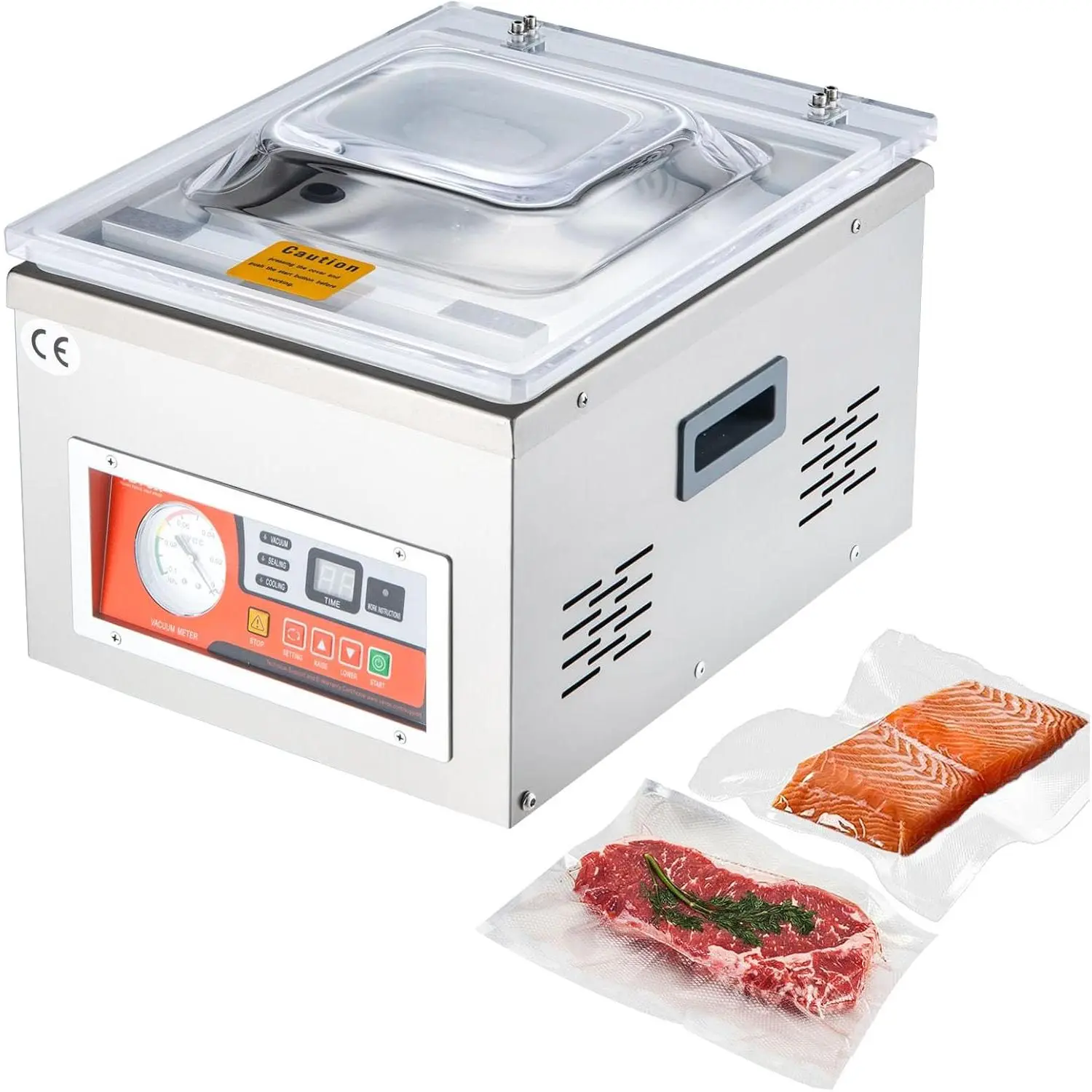 【Father's Day Gift】 VEVOR DZ-260A Chamber Sealer, 260W 110V/60Hz Professional Automatic Food Packaging Machine, 6.5 cbm/h Pump Rate, Acrylic & Stainless Steel Build, LED Screen, 1 Vacuum Gauge for Fresh Meats & Vacuum Sealed Bags, Vacuum Sealed Bag