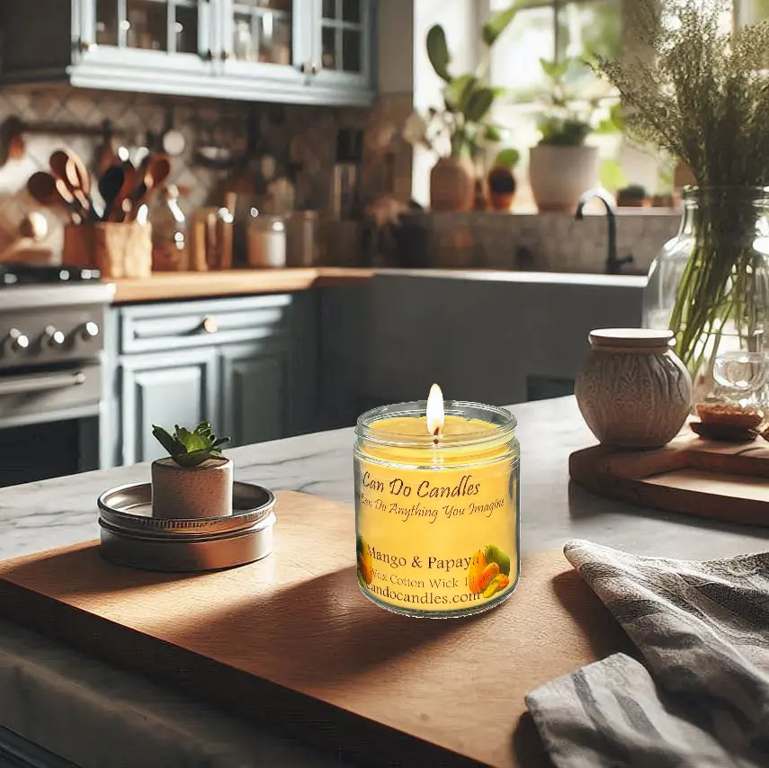 Mango & Papaya Soy Candle - 14 oz Premium Soy Wax, Cotton Wick, Phthalate-Free, Tropical Fruit Scent Can Do Candles