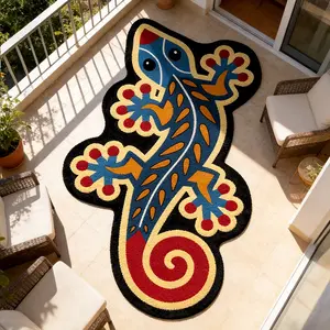 Creative Vintage Colorful Gecko Print Rug, Foldable Plush Carpet for Living Room Bedroom, Easy Care Large Area Mat, Minimalist Style