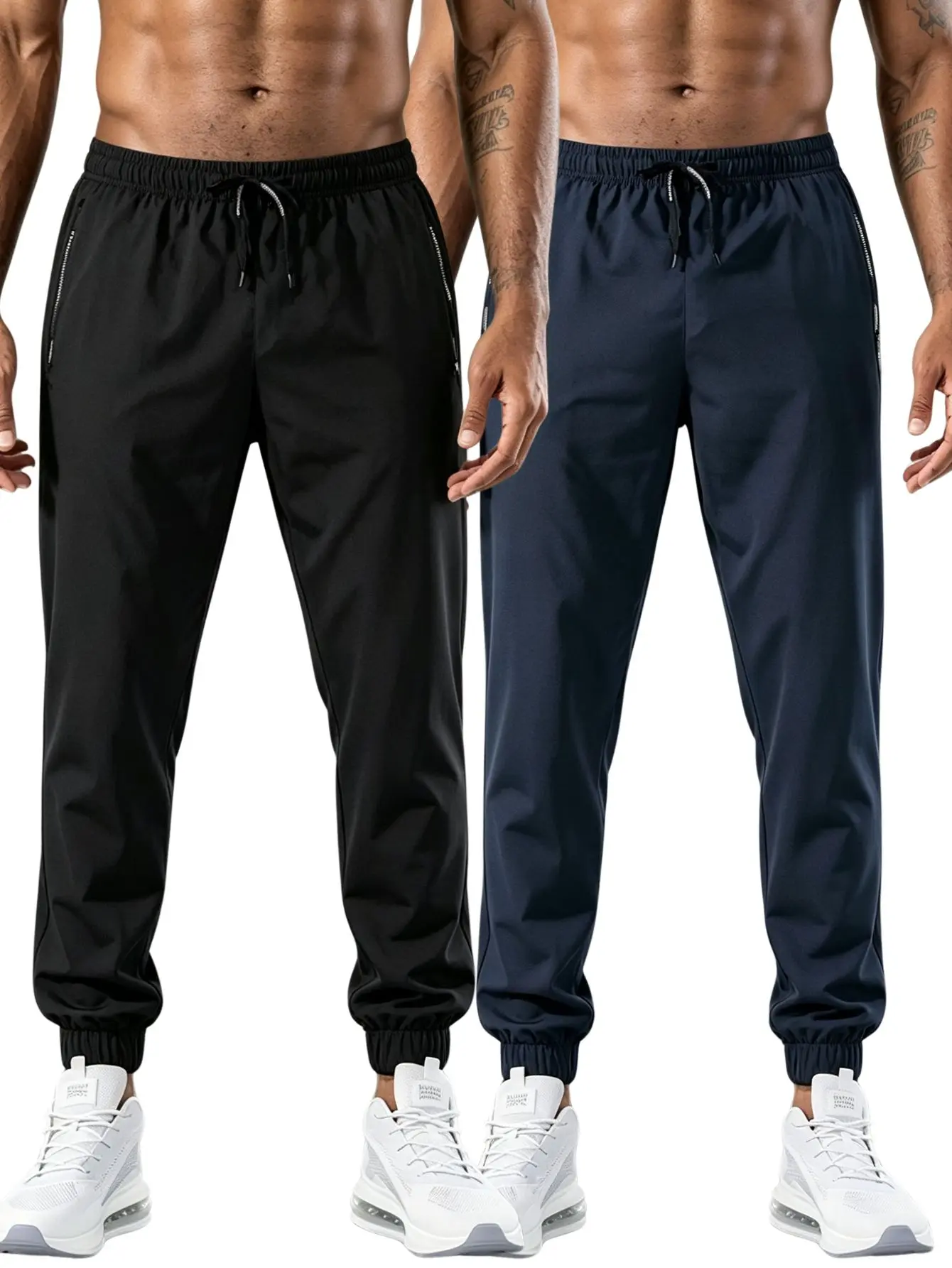 Men’s lightweight jogger sweatpants, 2-pack, ankle cuffs, zippered pockets, outdoor training casual pants