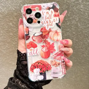 Transparent Card Holder Case for iPhone 15 Pro Max, Tree Pumpkin Design, Shockproof Protective Cover, Fits Apple 14/13/12 Series