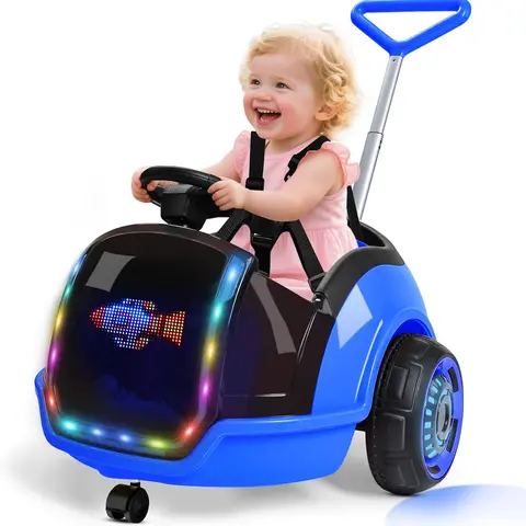 #ChristmasGifts ANPABO 3-in-1 12V Electric Push Ride On Car for Toddlers - Kids Toys with Remote Control, 360° Spin, 5-Point Safety Belt, Colorful LEDs, LED Star Lights, Music Player, Emergency Stop, Ride On Wheels, Batteries, Outdoor Play Gift