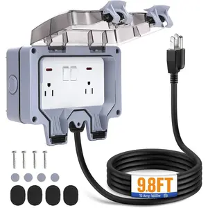 Outdoor Power Outlet,Outdoor Extension Cord Waterproof Double Wall Outlet Extender with On-Off Switch and Indicator Light，Exterior Electric External Power Outlet,Outside Outlet (9.8FT)