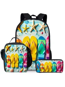 Sandals & Shell Print 3-Piece Backpack Set, Lunch Bag, Pencil Case, Backpack