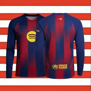 25 26 Home Long Sleeve Soccer Jersey Fans Version Red Blue