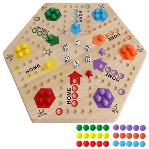 Large Size Original Marble Game Solid Wood 20 inch Wahoo Board Game Double Sided Painted Wooden Fast Track for 6 and 4 Players 6 Colors 24 Marbles 6 Dice for Family Friend friend party