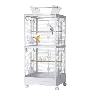 Double-Layer Removable Bird Cage with Play Roof, Rolling Wheels, Perches, Drip Cup, Removable Tray – Spacious 100x46x46cm Aviary for Budgerigars, Parakeets, Canaries, Small Parrots
