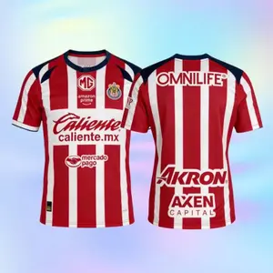 Chivas de Guadalajara 2025/26 Home Soccer Jersey – Red & White Stripe | Liga MX Fan Version | #25 Alvarado | Breathable Short Sleeve Football Shirt | Omnilife Akron | Men's Futbol Jersey for Match & Gift