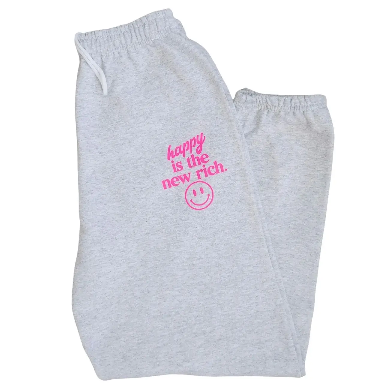 Happy is the New Rich Sweatpants, Oversized Sweatpant, Trendy Joggers, Neon Pink Loungewear, Happy Face Positive Sweats, Cozy Preppy Pants 9